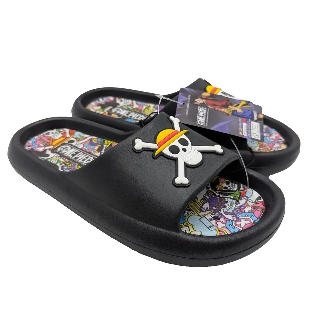 One Piece Anime Skull Slides Sandals Mens Size 8 Black Anime Slip On